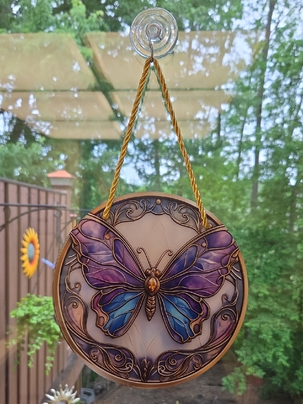 Purple & Blue Butterfly Stained-Glass Style Wall Hanging or SUNCATCHER